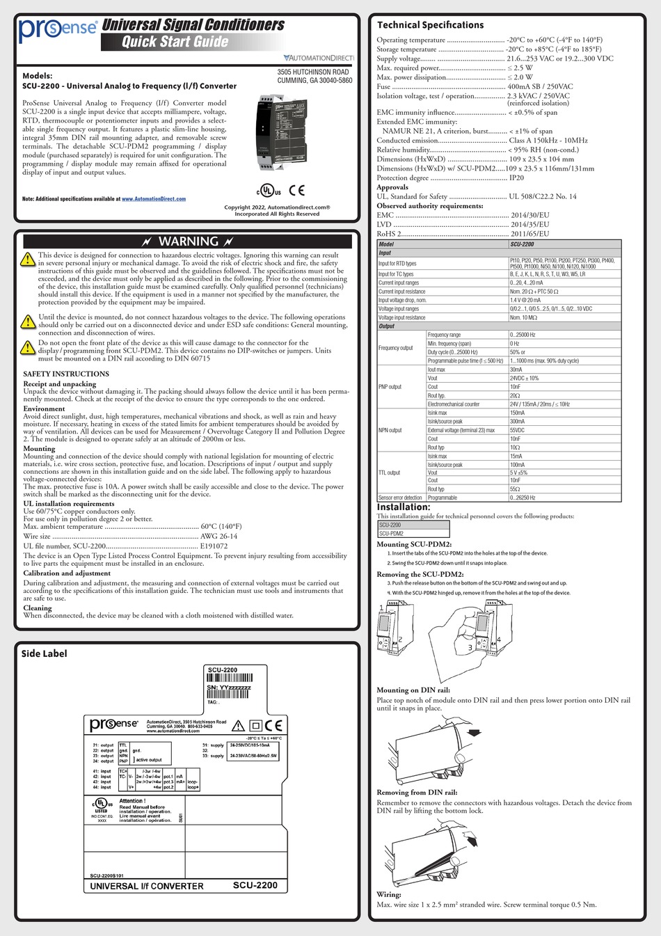 PROSENSE SCU2200 QUICK START MANUAL Pdf Download ManualsLib