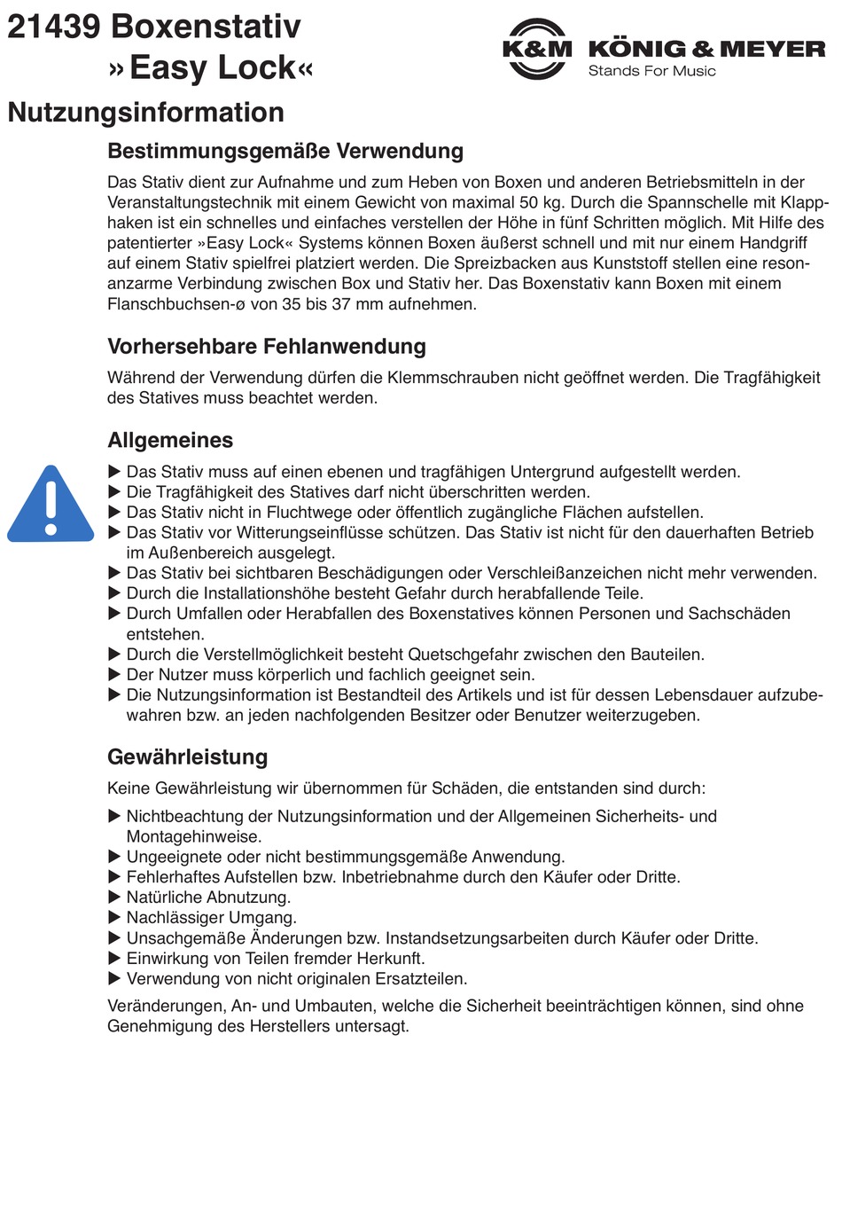 KONIG & MEYER EASY LOCK 21439 INFORMATION FOR USE Pdf Download | ManualsLib