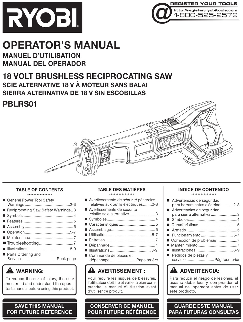 RYOBI PBLRS01 OPERATOR