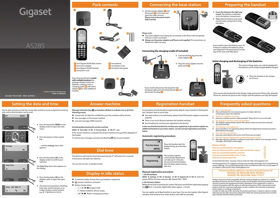 GIGASET AS285 MANUAL Pdf Download | ManualsLib