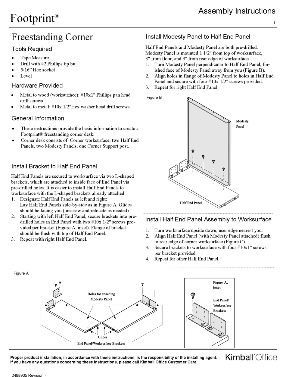 KIMBALL OFFICE FOOTPRINT ASSEMBLY INSTRUCTIONS Pdf Download | ManualsLib