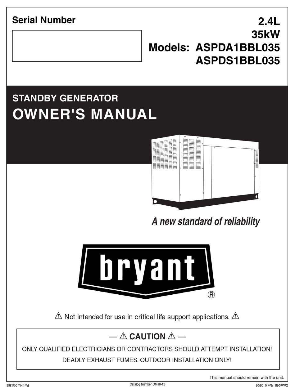 BRYANT ASPDA1BBL035 OWNER'S MANUAL Pdf Download | ManualsLib