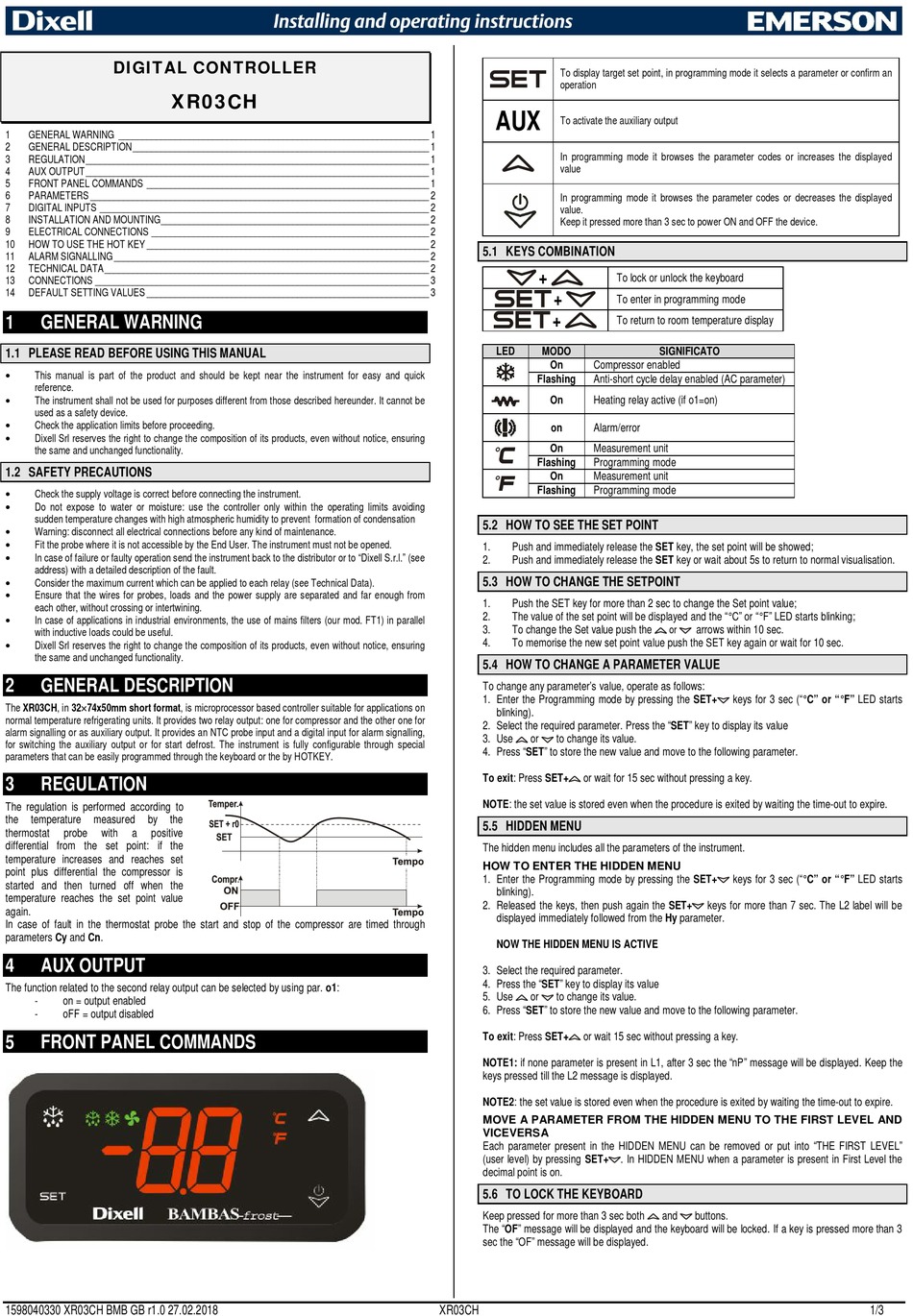 EMERSON DIXELL XR03CH INSTALLING AND OPERATING INSTRUCTIONS Pdf ...