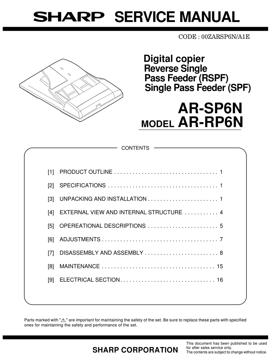 SHARP ARSP6N SERVICE MANUAL Pdf Download ManualsLib