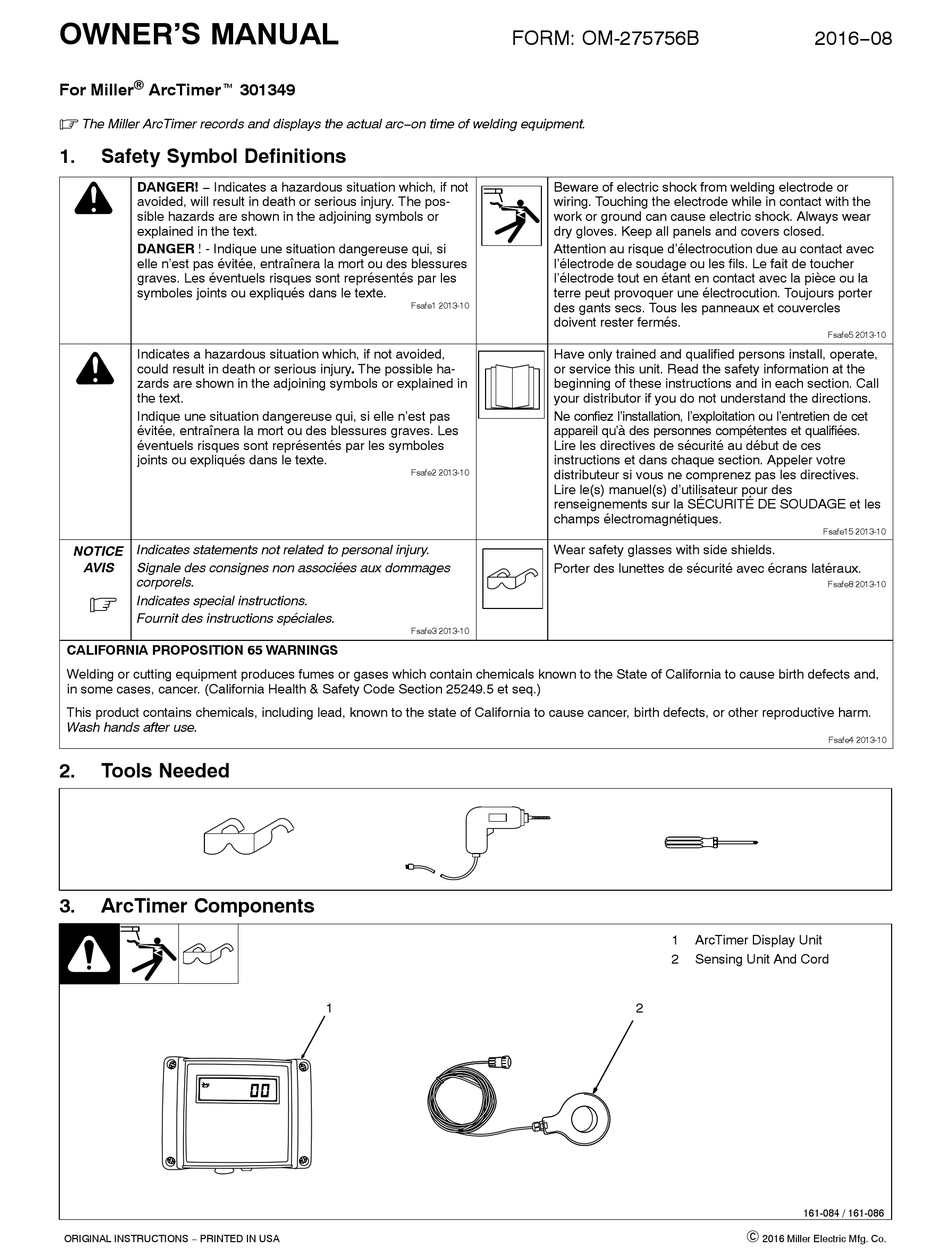 MILLER ELECTRIC INSIGHT ARCAGENT ARCTIMER OWNER'S MANUAL Pdf Download ...