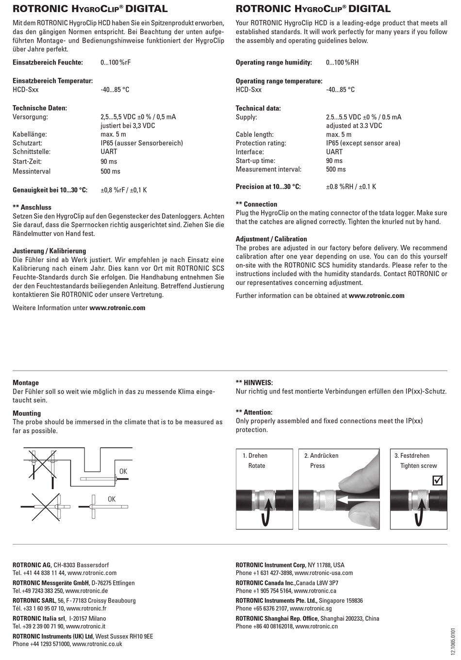 Rotronic Hygroclip Digital Quick Start Manual Pdf Download Manualslib