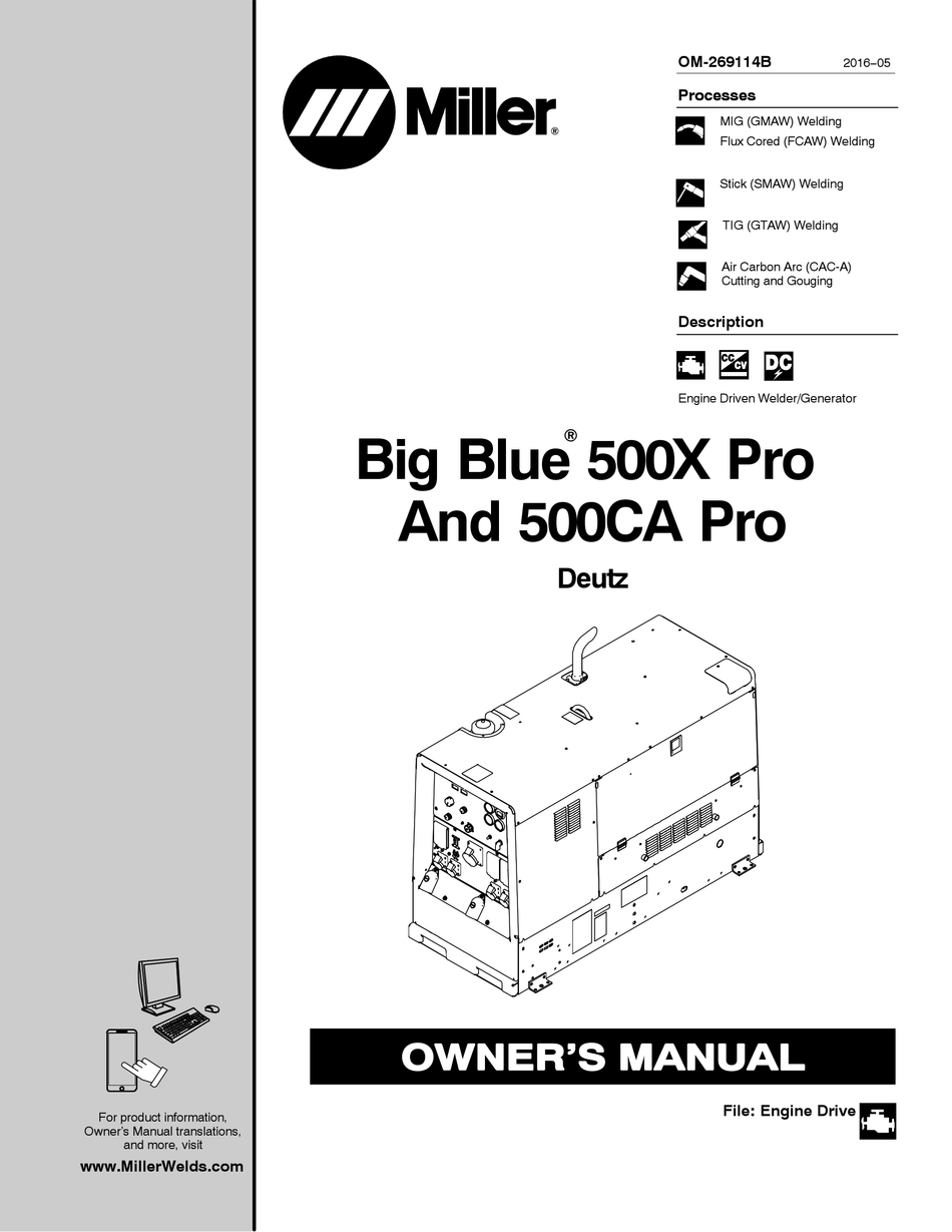 MILLER BIG BLUE 500X PRO OWNER'S MANUAL Pdf Download | ManualsLib