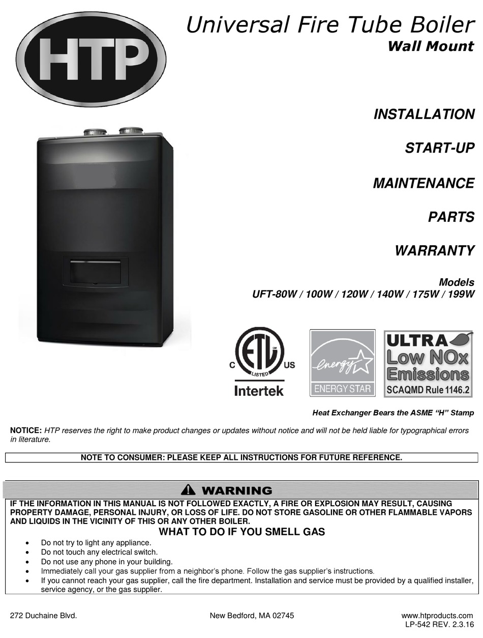 HTP UFT80W INSTALLATION, STARTUP, MAINTENANCE, PARTS, WARRANTY Pdf