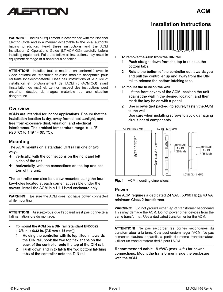 HONEYWELL ALERTON ACM INSTALLATION INSTRUCTIONS MANUAL Pdf Download