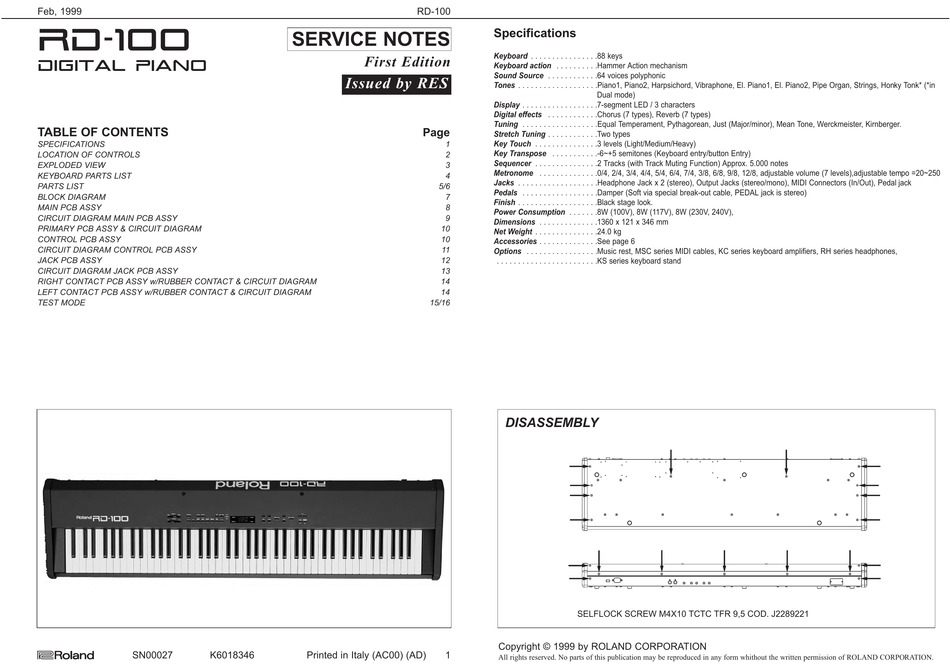 ROLAND RD100 SERVICE NOTES Pdf Download ManualsLib