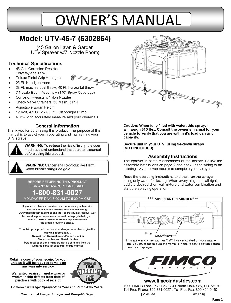FIMCO 5302864 OWNER'S MANUAL Pdf Download | ManualsLib