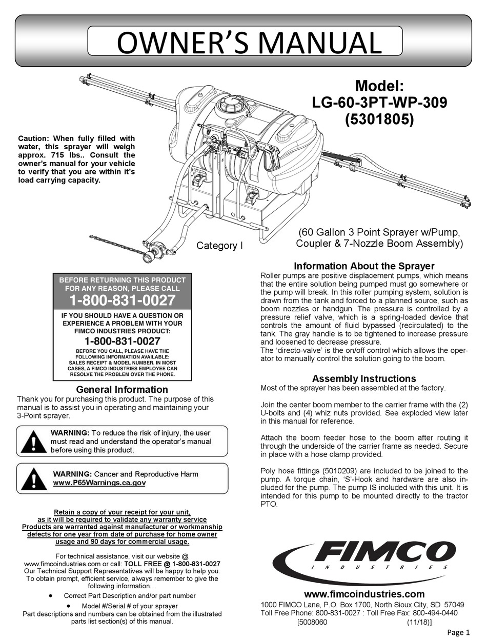 FIMCO LG-60-3PT-WP-309 OWNER'S MANUAL Pdf Download | ManualsLib