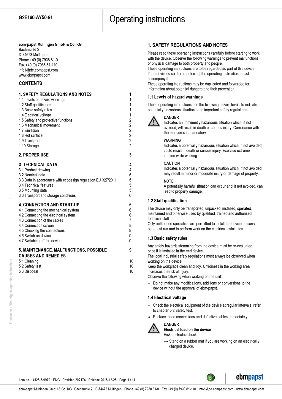 Ebm Papst G E Ay Operating Instructions Manual Pdf Download Manualslib