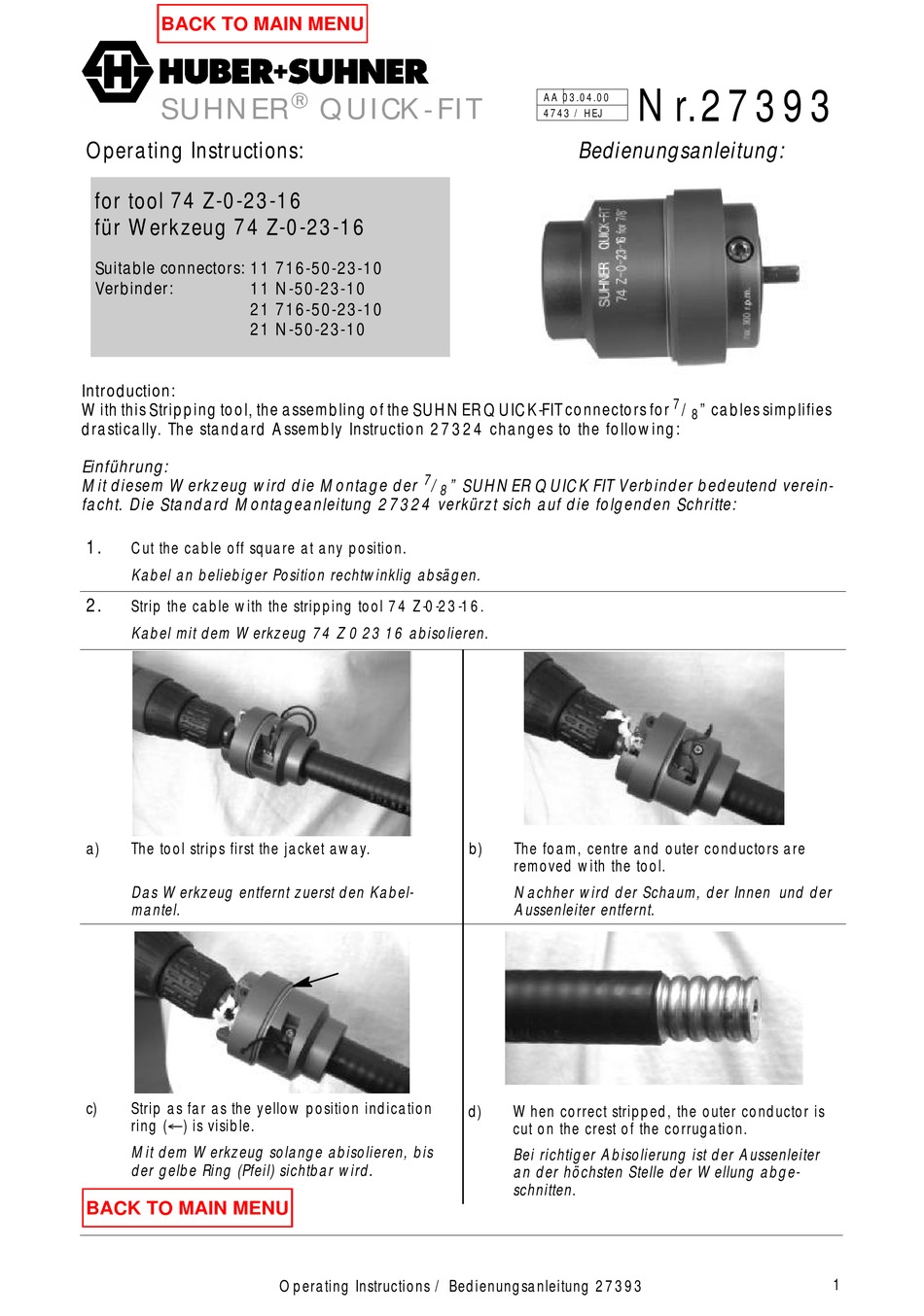 HUBER+SUHNER 74 Z02316 OPERATING INSTRUCTIONS Pdf Download ManualsLib