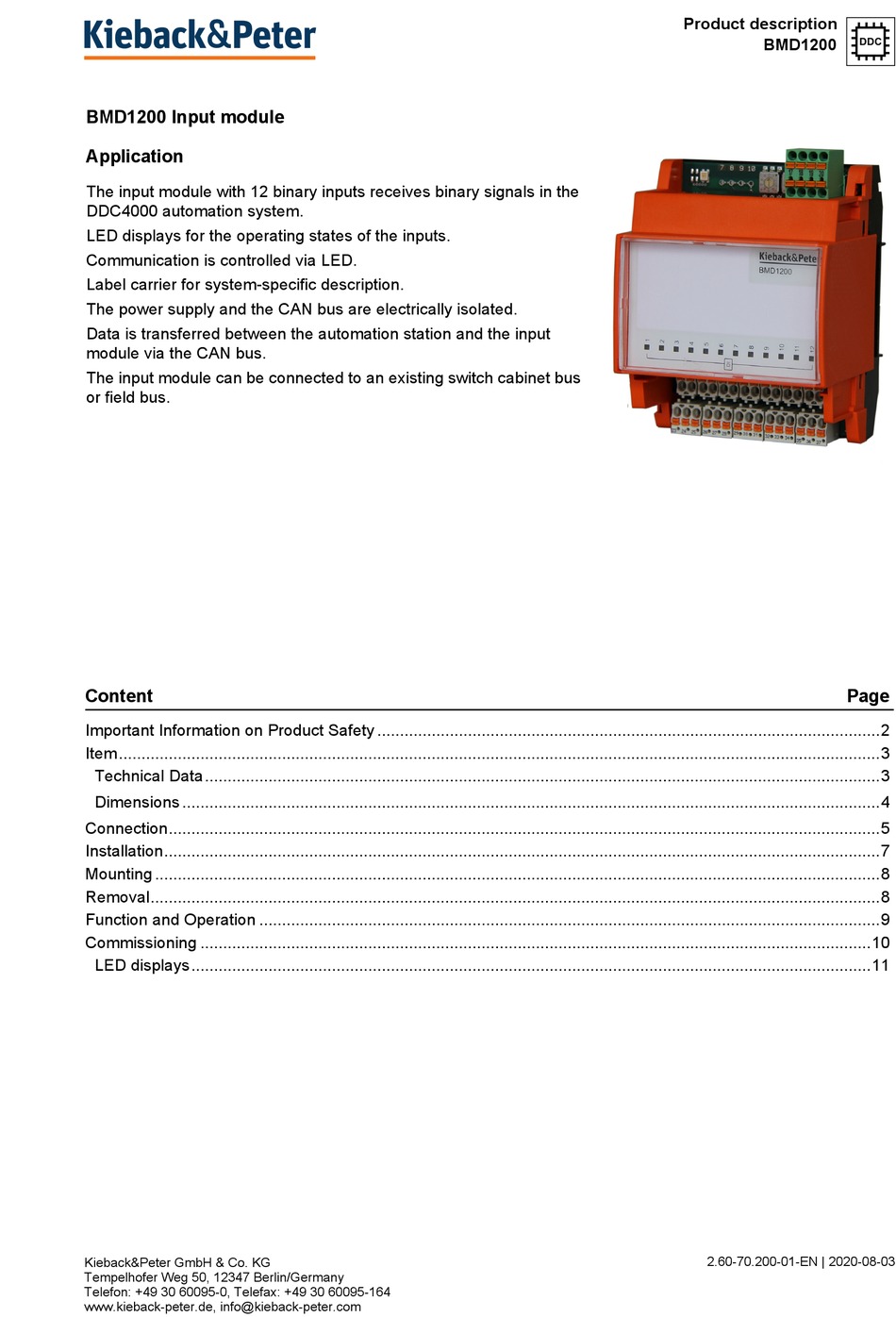 KIEBACK&PETER BMD1200 PRODUCT DESCRIPTION Pdf Download | ManualsLib