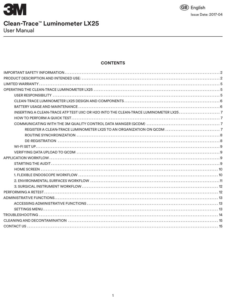 3M CLEANTRACE LUMINOMETER LX25 USER MANUAL Pdf Download ManualsLib