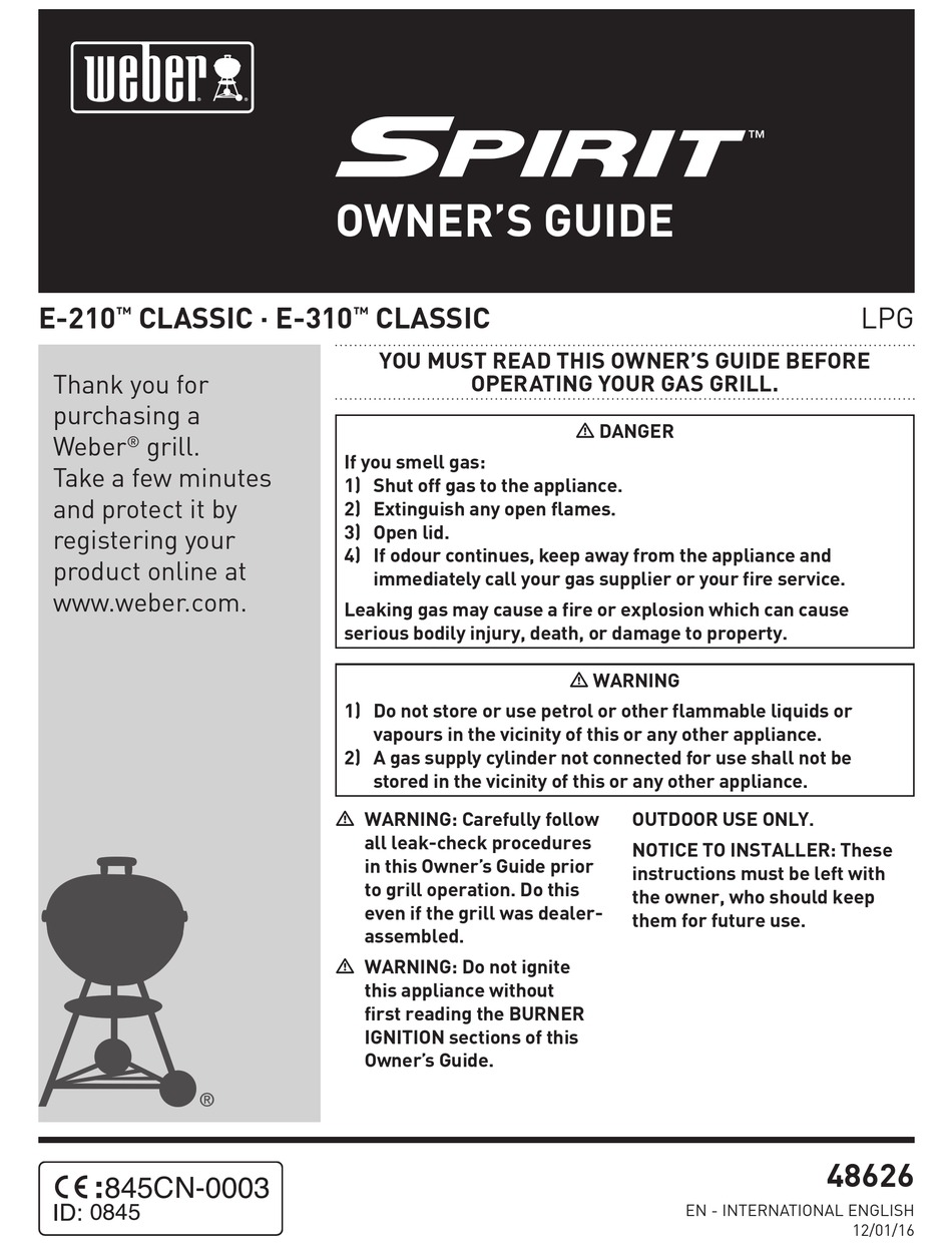 WEBER SPIRIT E 210 CLASSIC OWNER S MANUAL Pdf Download ManualsLib