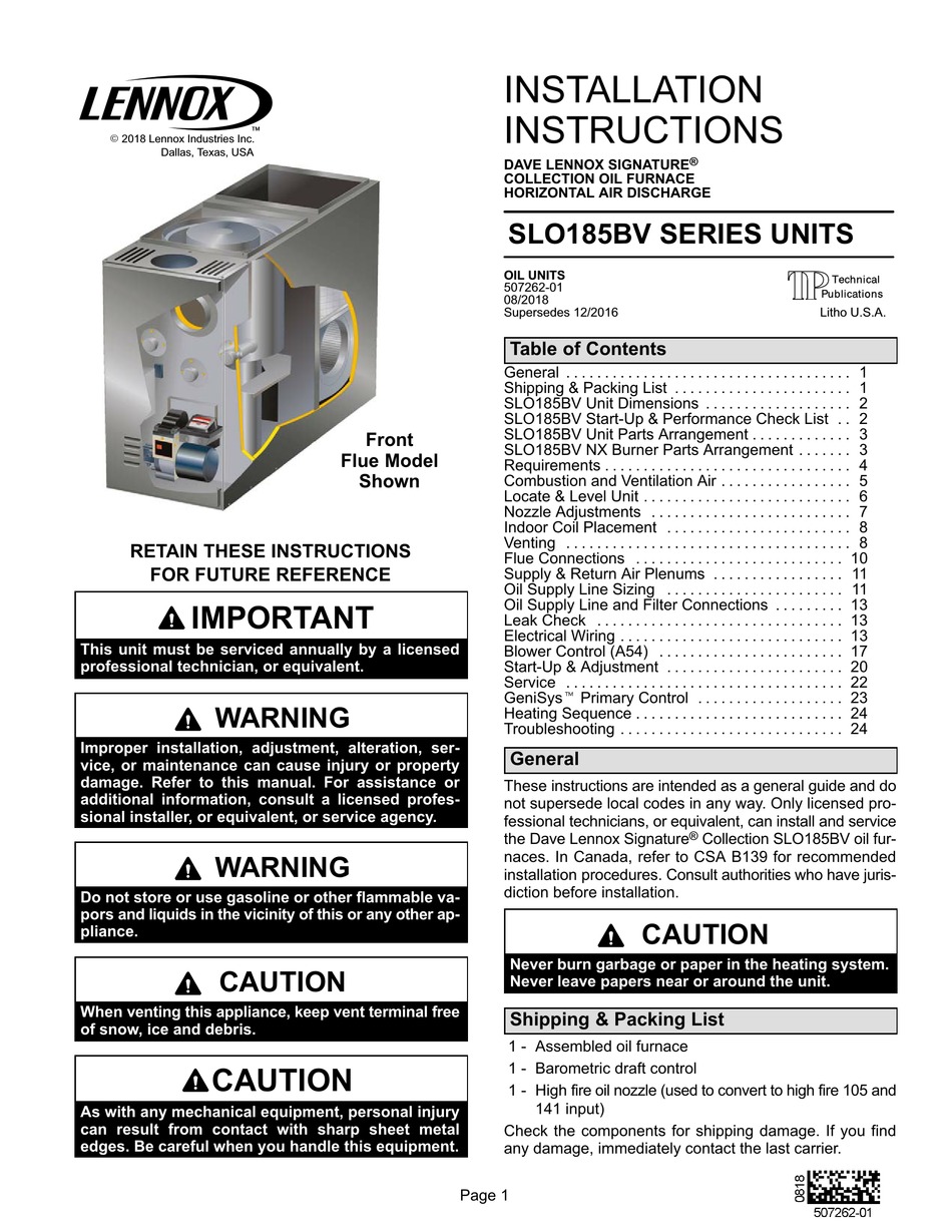 Lennox Signature Slo Bv Series Installation Instructions Manual Pdf Download Manualslib