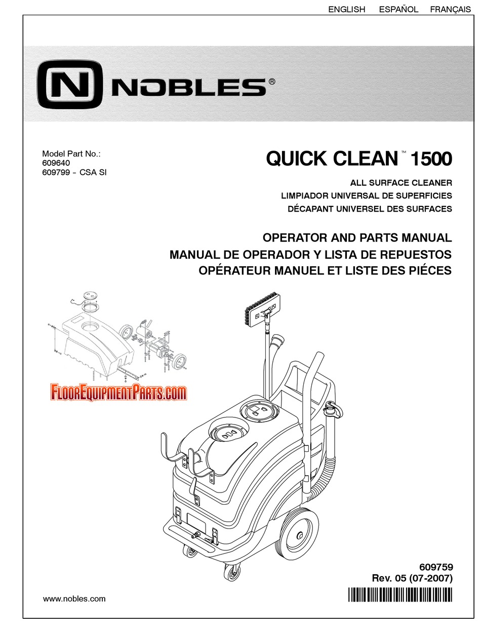 TENNANT NOBLES QUICK CLEAN 1500 OPERATOR AND PARTS MANUAL Pdf Download