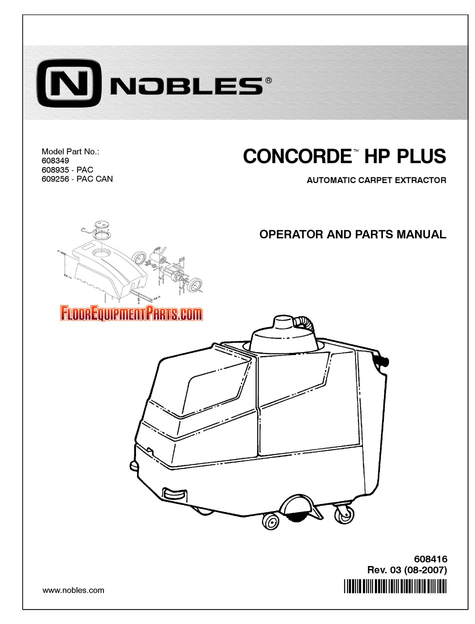 TENNANT NOBLES CONCORDE HP PLUS OPERATOR AND PARTS MANUAL Pdf Download