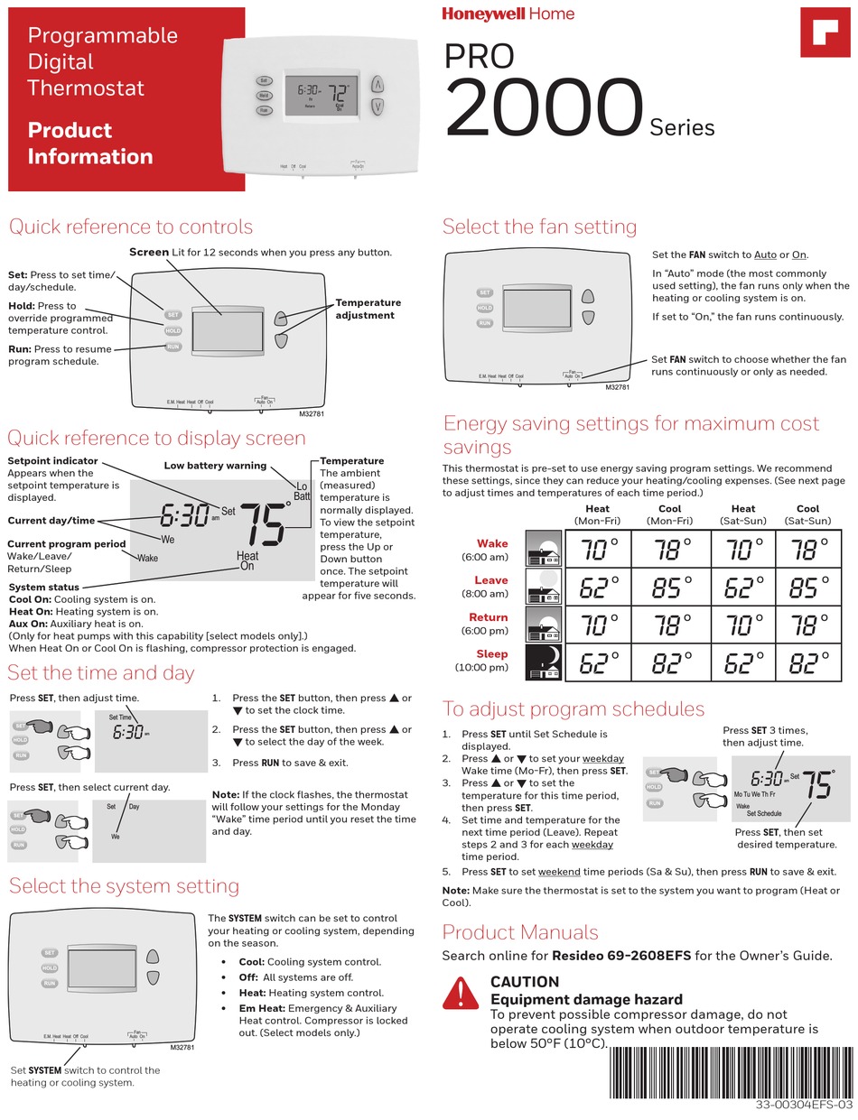 HONEYWELL HOME PRO 2000 PRODUCT INFORMATION Pdf Download | ManualsLib