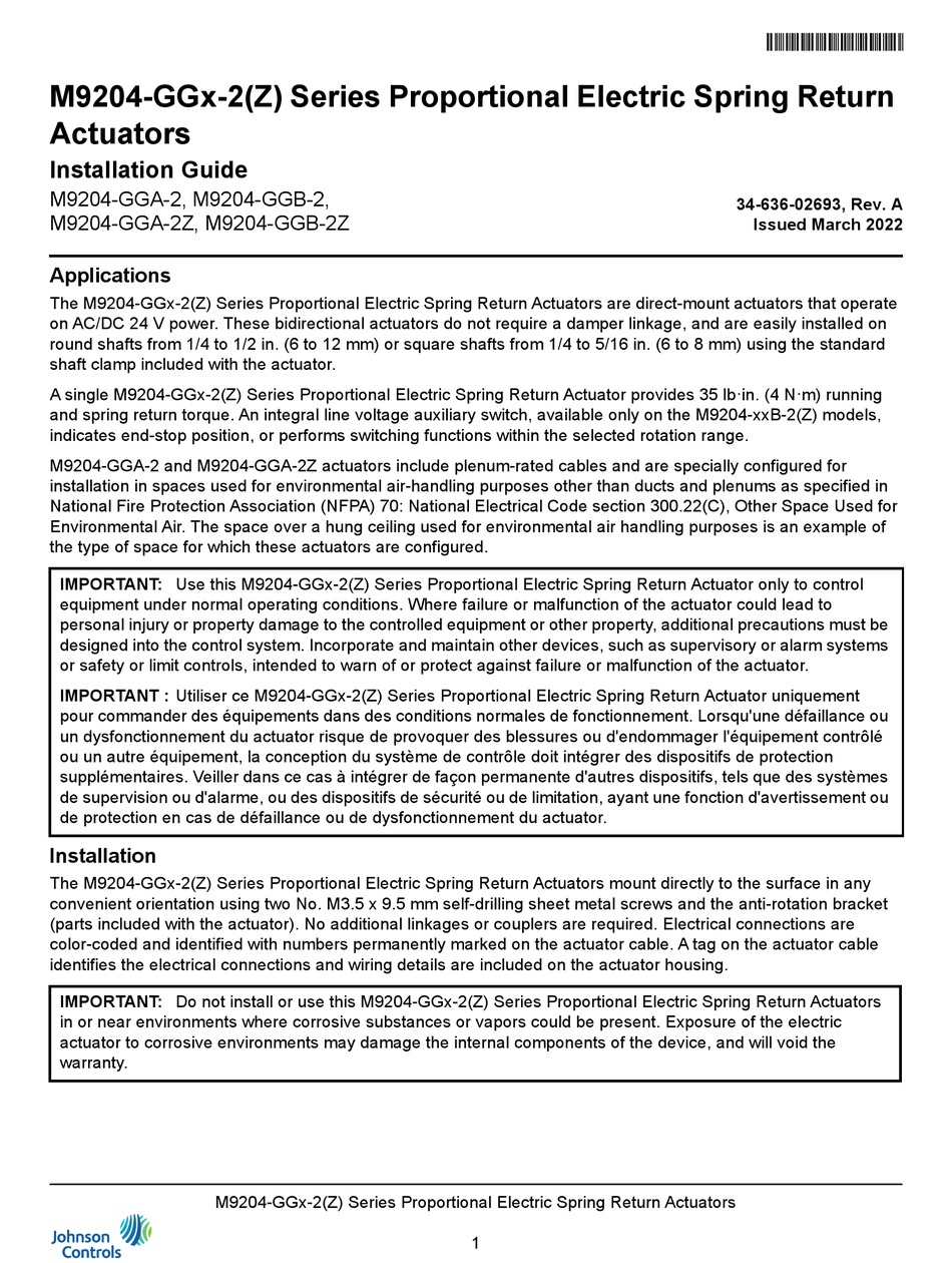 JOHNSON CONTROLS M9204-GG 2 SERIES INSTALLATION MANUAL Pdf Download ...