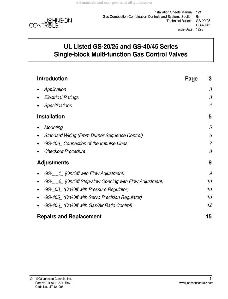 JOHNSON CONTROLS GS SERIES MANUAL Pdf Download | ManualsLib