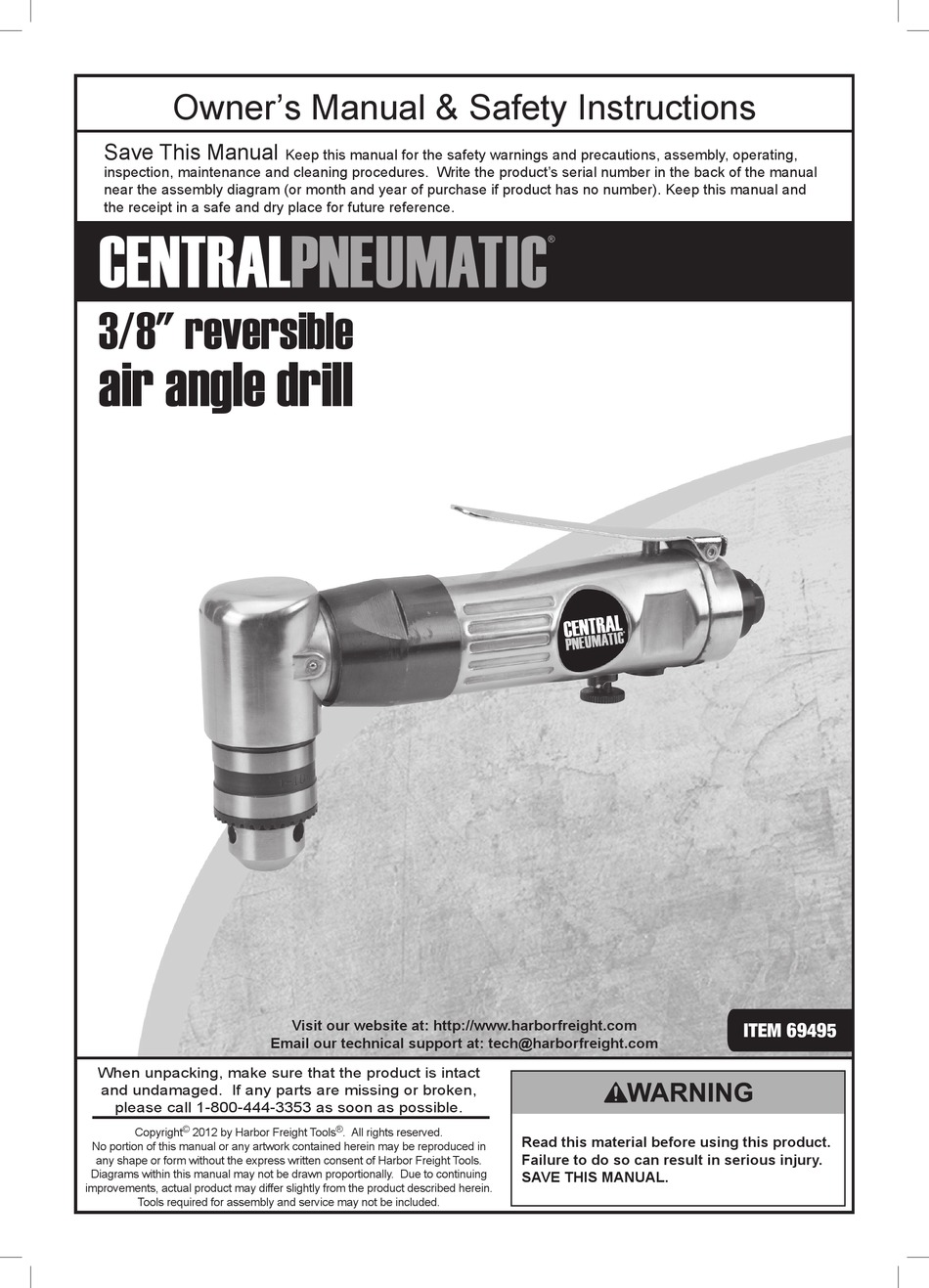 CENTRAL PNEUMATIC 69495 OWNER