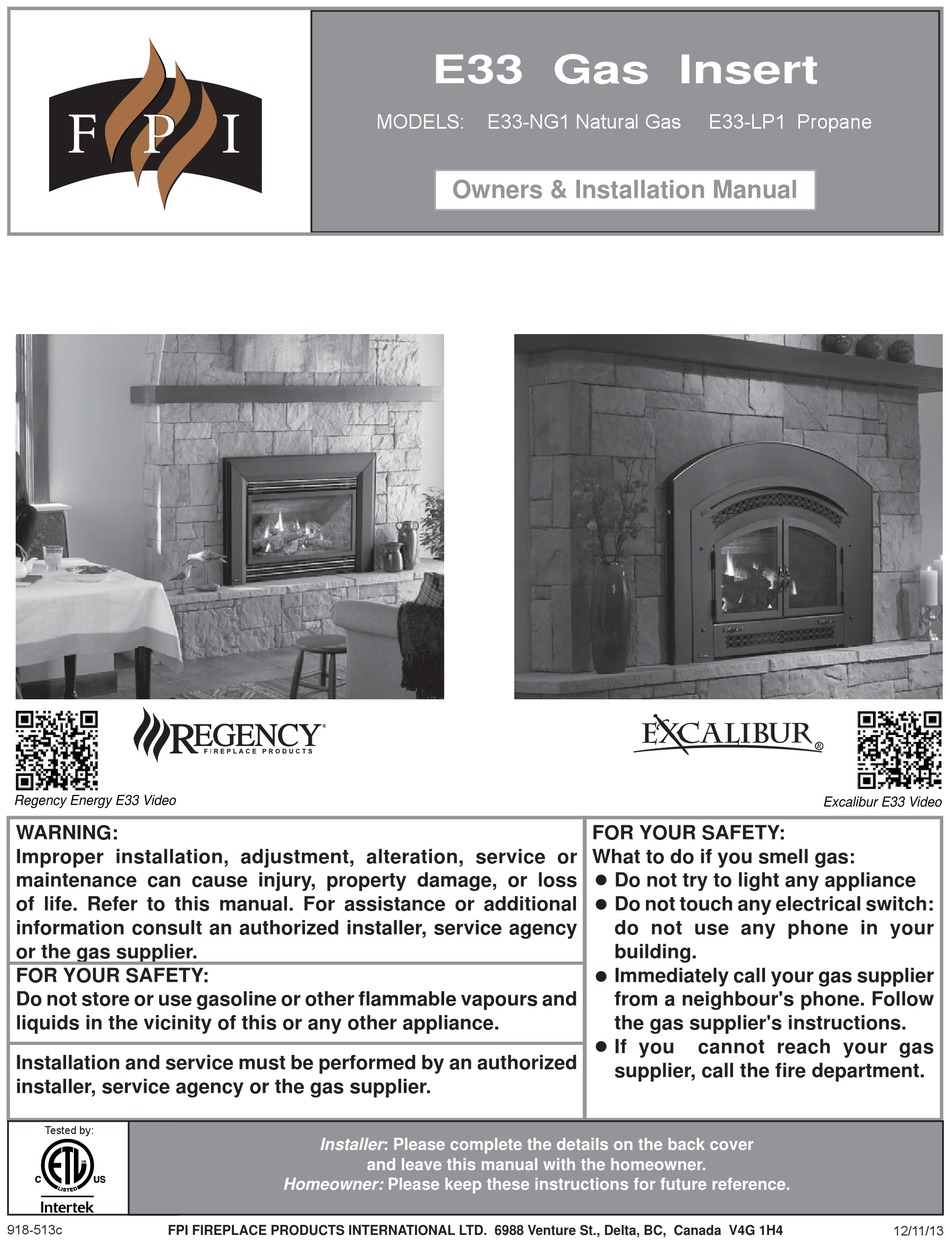 REGENCY FIREPLACE PRODUCTS FPI E OWNERS INSTALLATION MANUAL Pdf Download ManualsLib