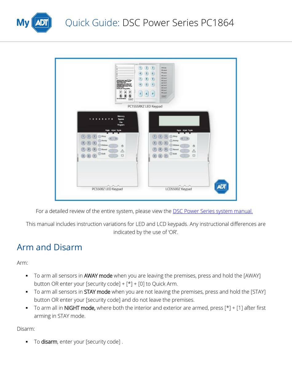 MY ADT DSC POWER PC1864 QUICK MANUAL Pdf Download ManualsLib