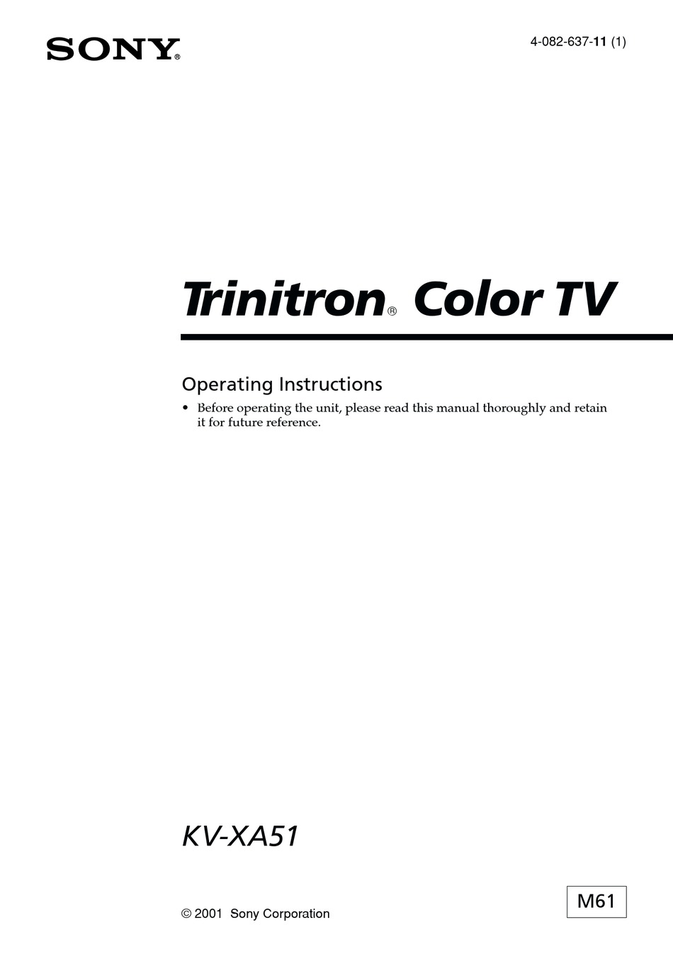 SONY TRINITRON KV-XA51 OPERATING INSTRUCTIONS MANUAL Pdf Download ...