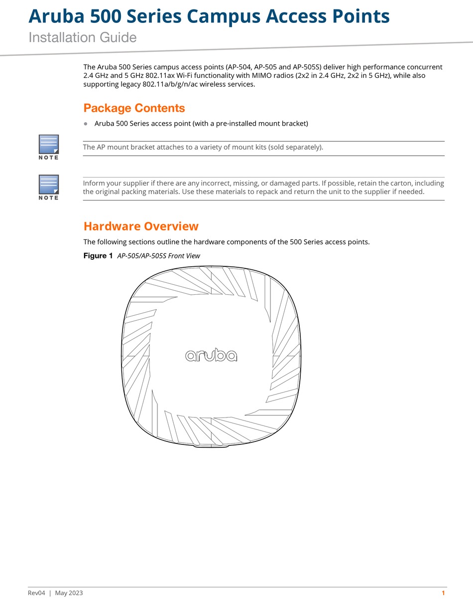 ARUBA 500 SERIES INSTALLATION MANUAL Pdf Download | ManualsLib