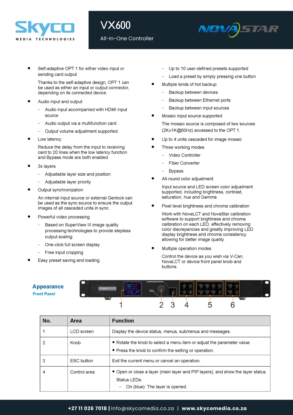 NOVASTAR SKYCO VX600 QUICK START MANUAL Pdf Download | ManualsLib