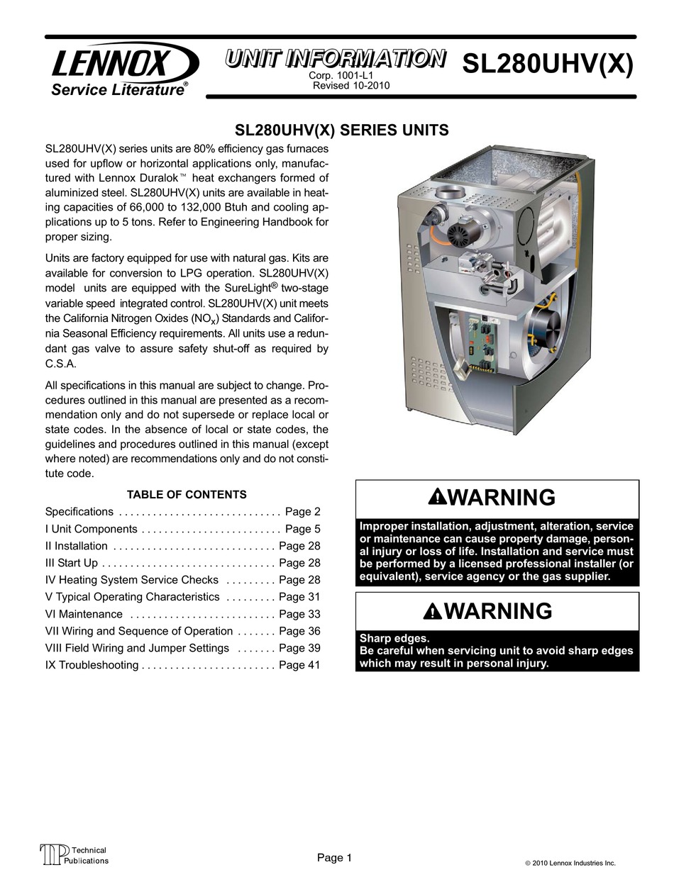 LENNOX SL280UHVX SERIES UNIT INFORMATION Pdf Download | ManualsLib