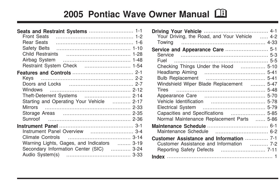 CHEVROLET PONTIAC WAVE 2005 OWNER