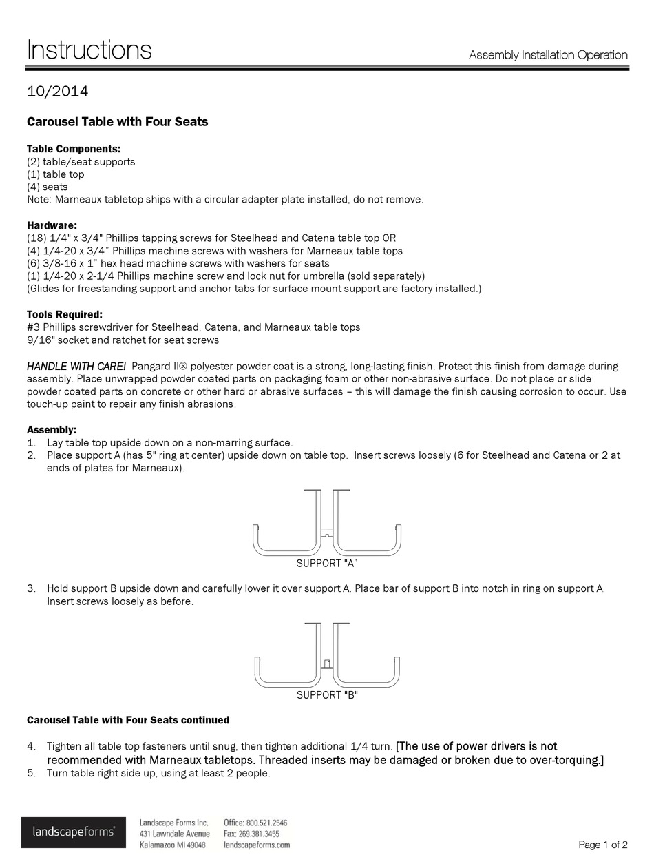 LANDSCAPE FORMS CAROUSEL INSTRUCTIONS Pdf Download ManualsLib