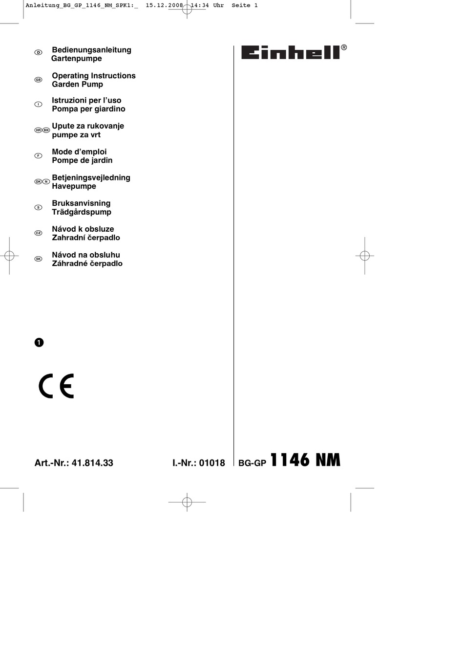 EINHELL BG-GP 1146 NM OPERATING INSTRUCTIONS MANUAL Pdf Download ...