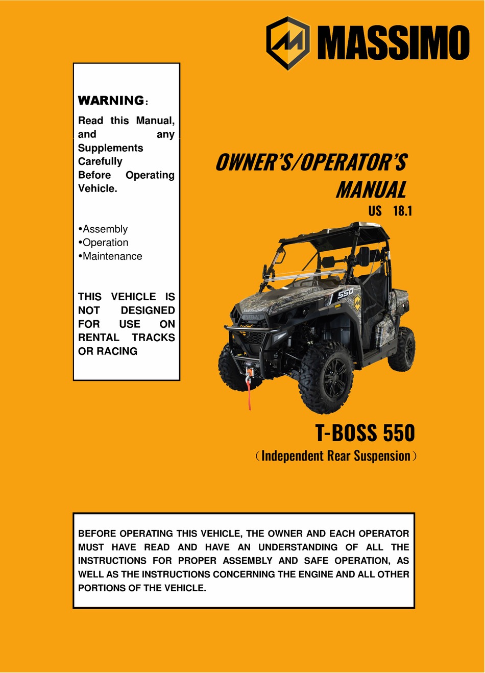 MASSIMO T-BOSS 550 OWNER'S/OPERATOR'S MANUAL Pdf Download | ManualsLib