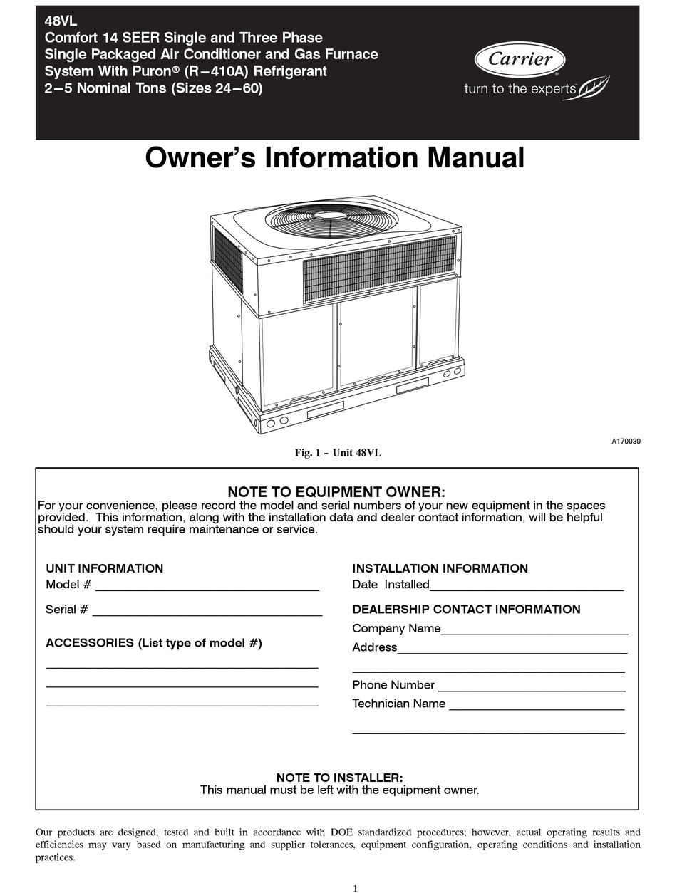 CARRIER 48VL OWNER'S INFORMATION MANUAL Pdf Download | ManualsLib