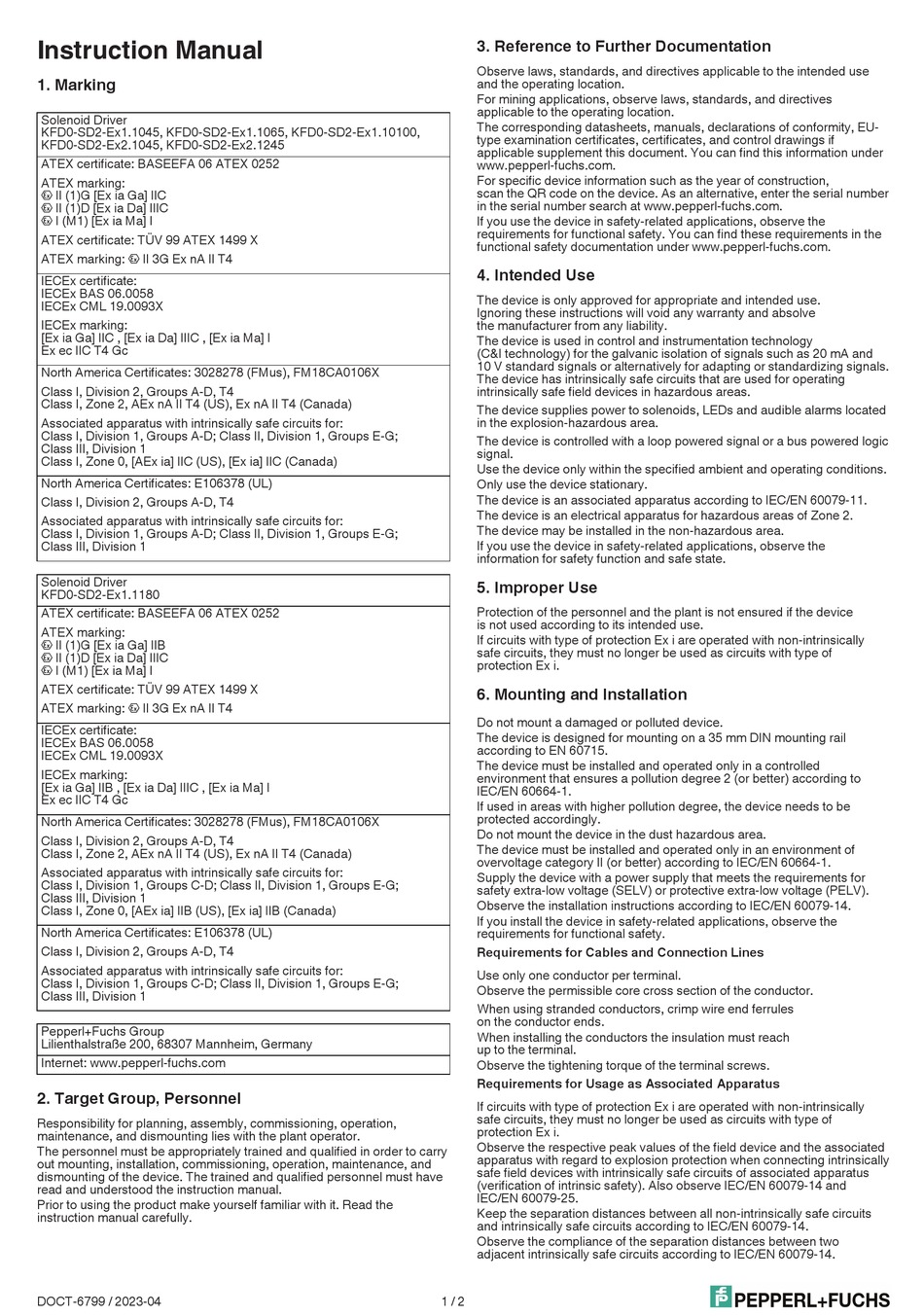 PEPPERL+FUCHS KFD0-SD2-E 1.1045 SERIES INSTRUCTION MANUAL Pdf Download ...