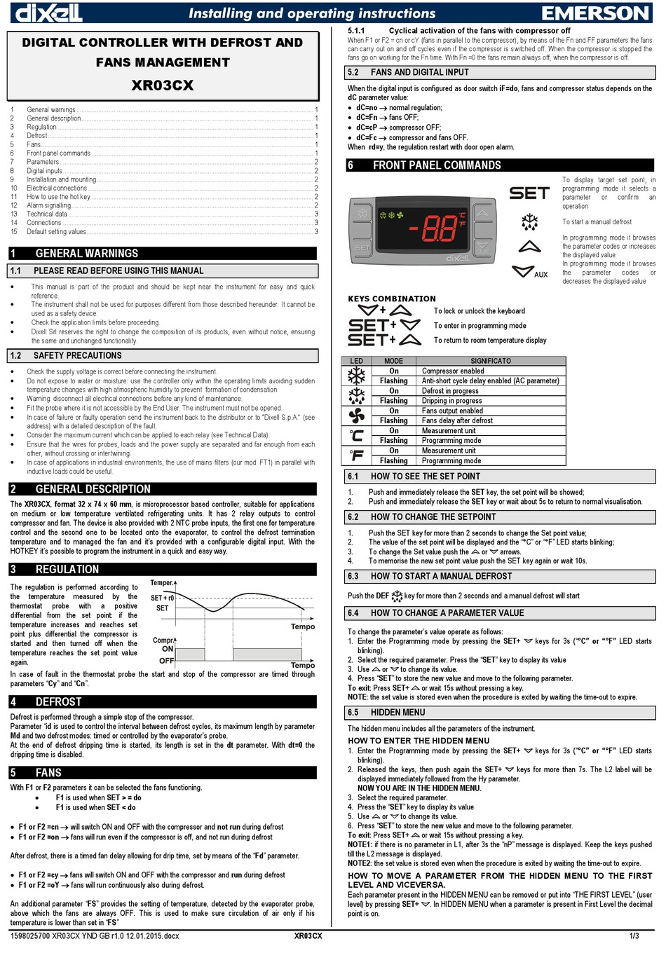 EMERSON DIXELL XR03CX INSTALLING AND OPERATING INSTRUCTIONS Pdf ...