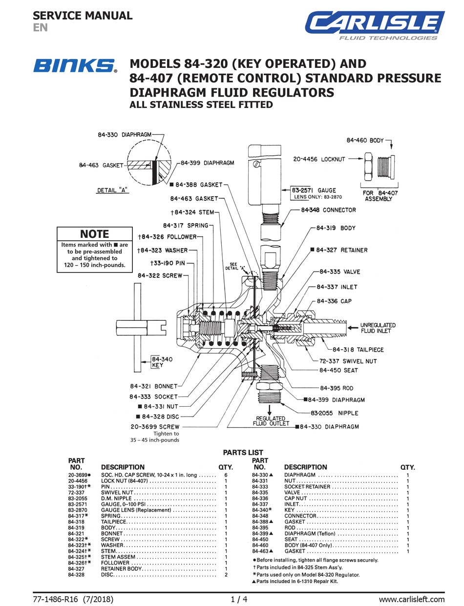 CARLISLE BINKS 84-407 SERVICE MANUAL Pdf Download | ManualsLib