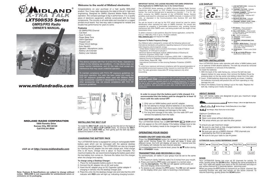 MIDLAND XTRA TALK LXT535 SERIES OWNER