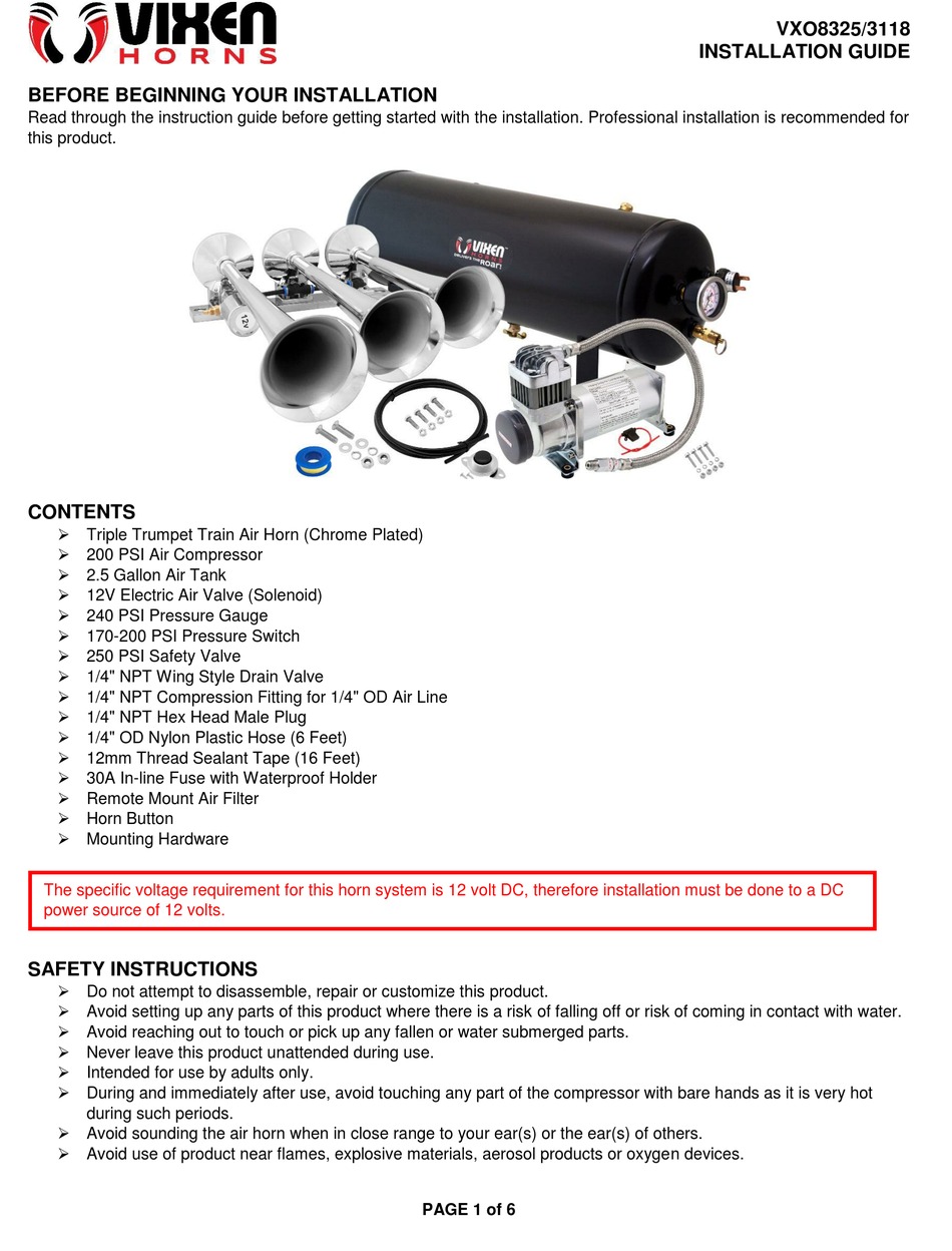 Vixen Horns Vxo Installation Manual Pdf Download Manualslib