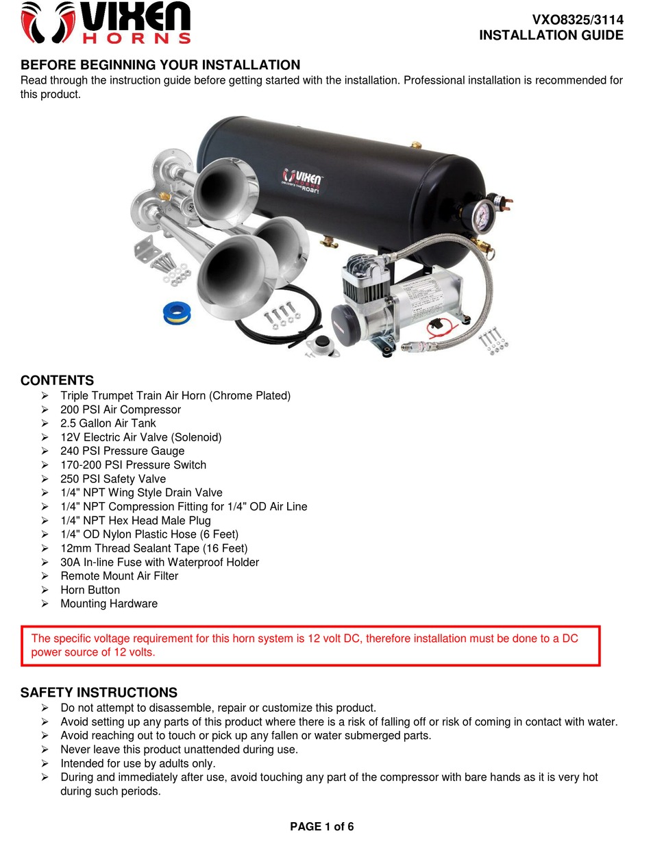 Vixen Horns Vxo Installation Manual Pdf Download Manualslib