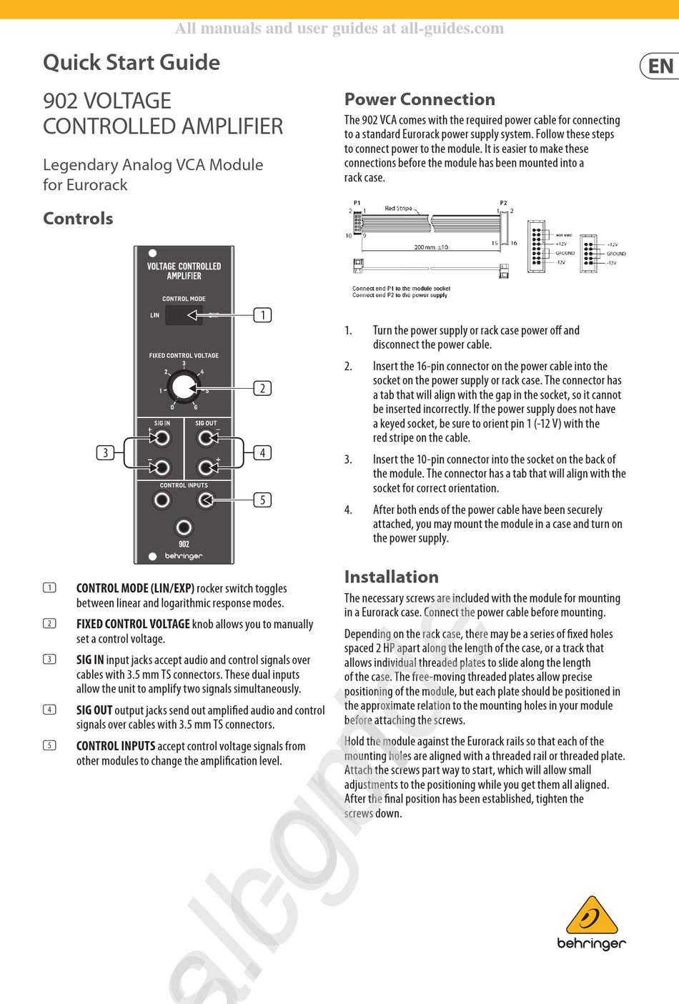 BEHRINGER 902 QUICK START MANUAL Pdf Download | ManualsLib