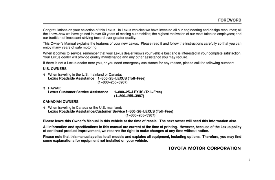 LEXUS SC 430 2002 MANUAL Pdf Download | ManualsLib