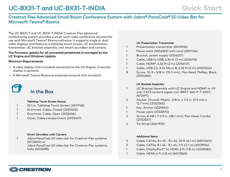 CRESTRON UC-BX31-T QUICK START MANUAL Pdf Download | ManualsLib