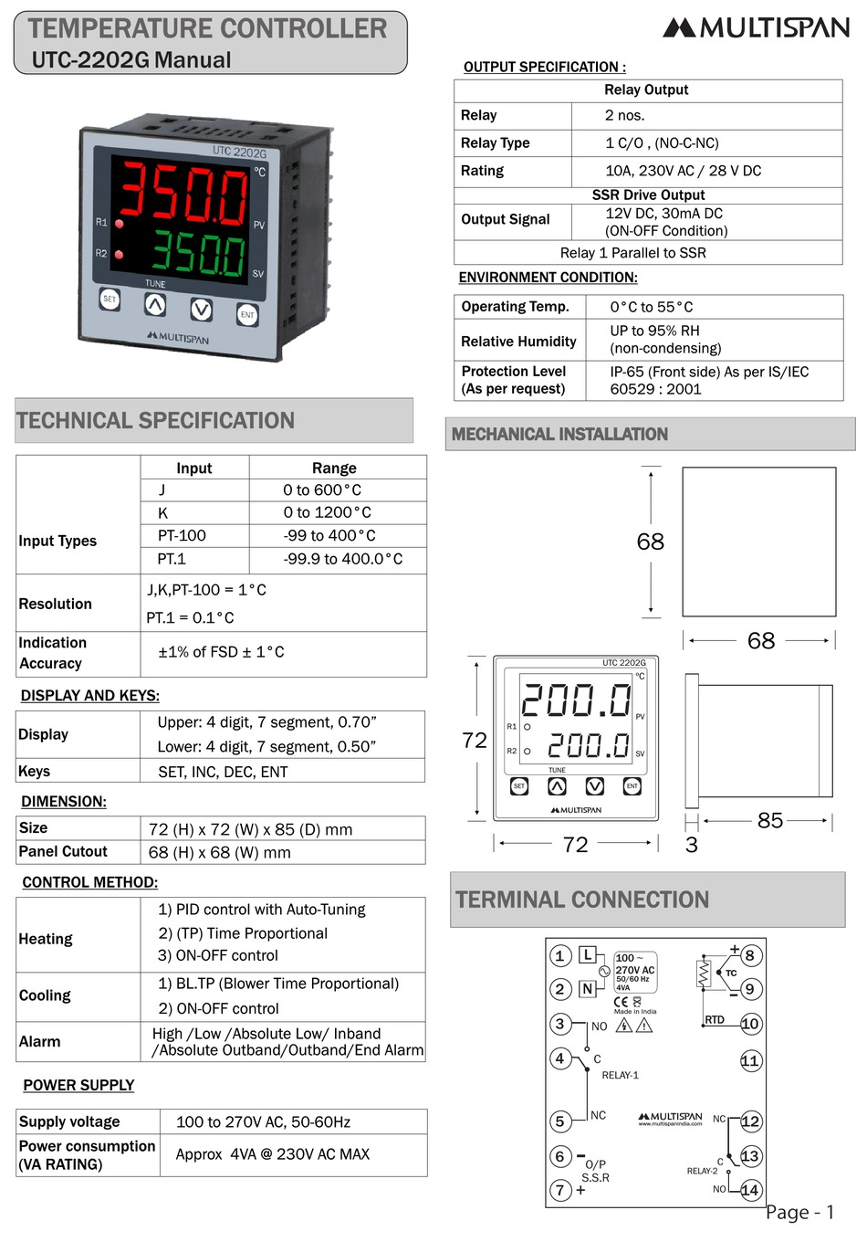 MULTISPAN UTC-2202G INSTALLATION MANUALLINES Pdf Download | ManualsLib