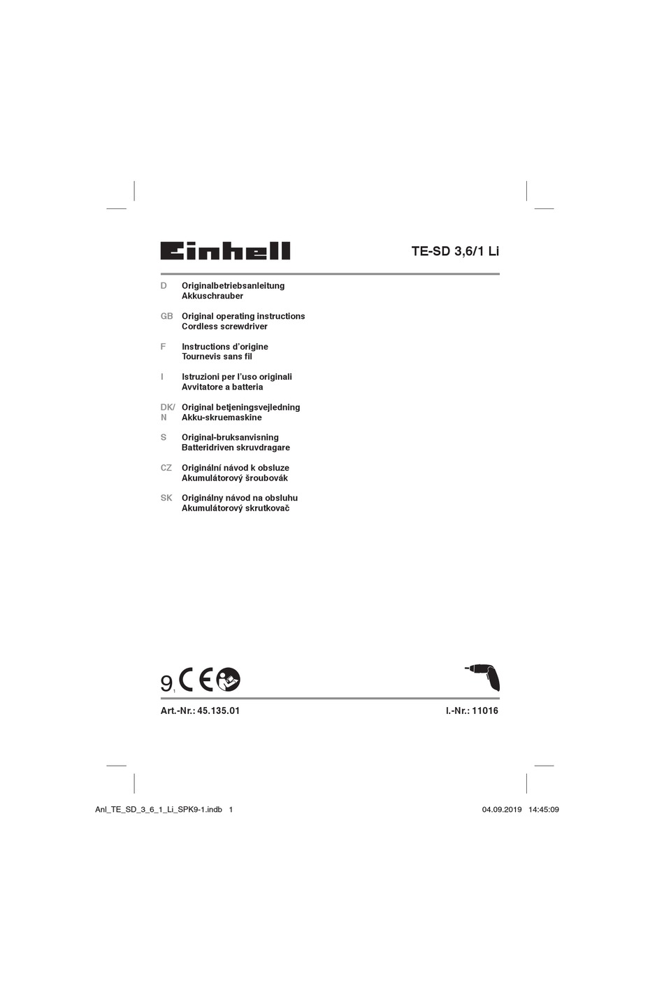 EINHELL TE SD 3 6 1 LI ORIGINAL OPERATING INSTRUCTIONS Pdf Download